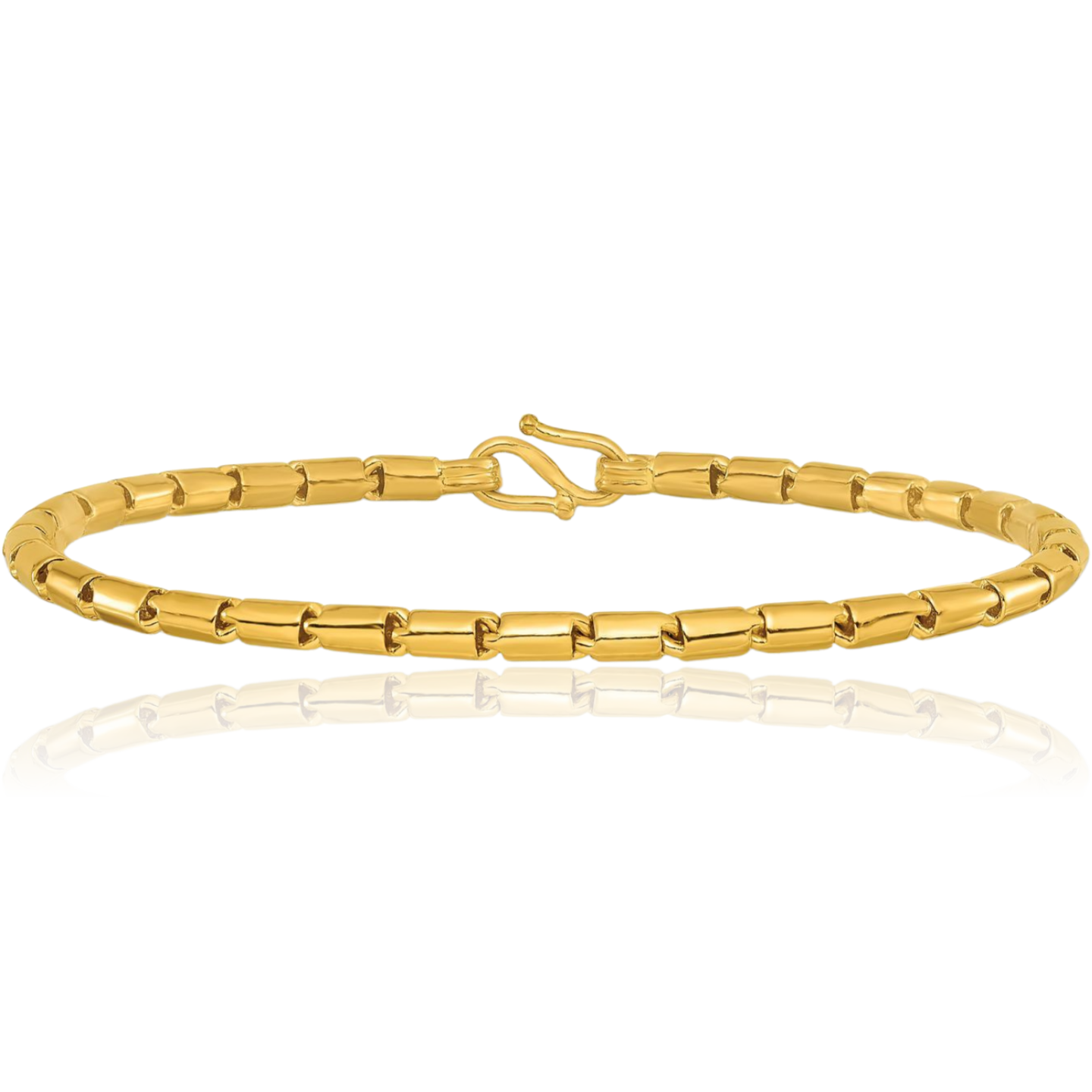 24K Solid Yellow Gold Round Barrel Chain Bracelet
