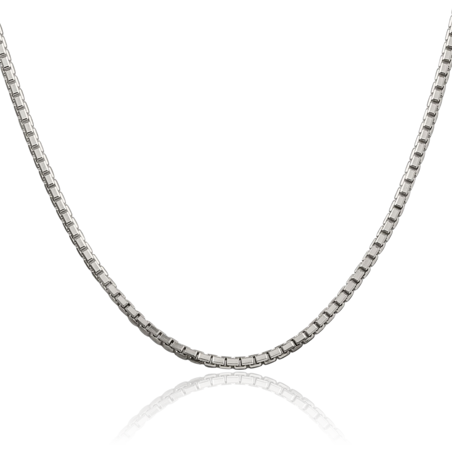 925 Sterling Silver 2.5mm Classic Octagonal Box Chain Necklace Diamond