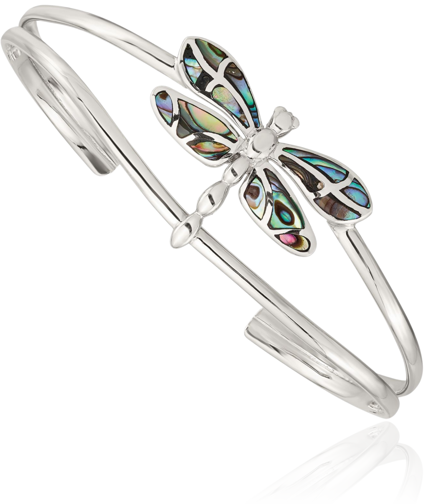 925 Sterling Silver Abalone Dragonfly Bangle Charm Bracelet - Picture 6 of 10