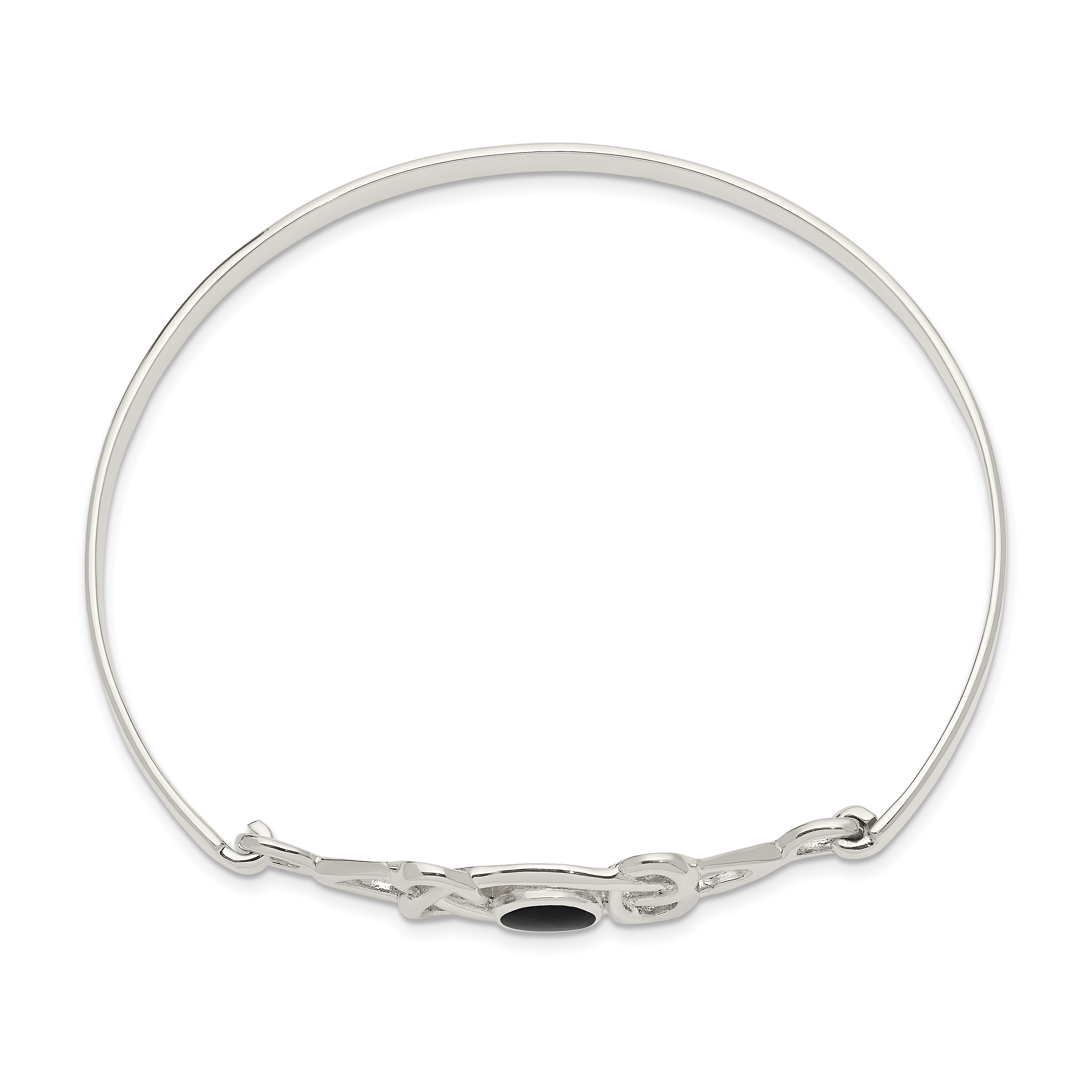 925 Sterling Silver Onyx Heart Celtic Flexible Bangle Bracelet - Picture 7 of 10