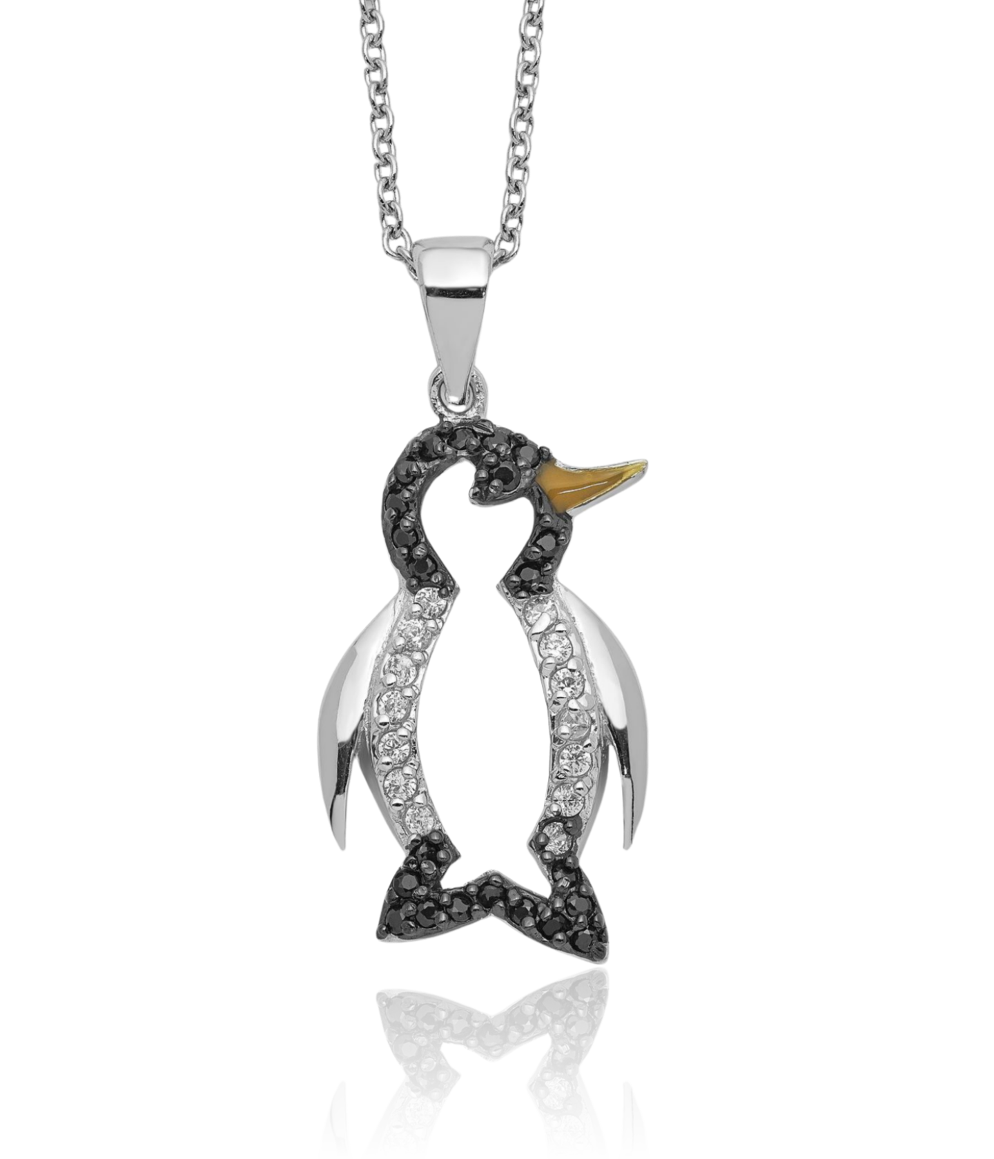 925 Sterling Silver Black White CZ Penguin Chain Necklace