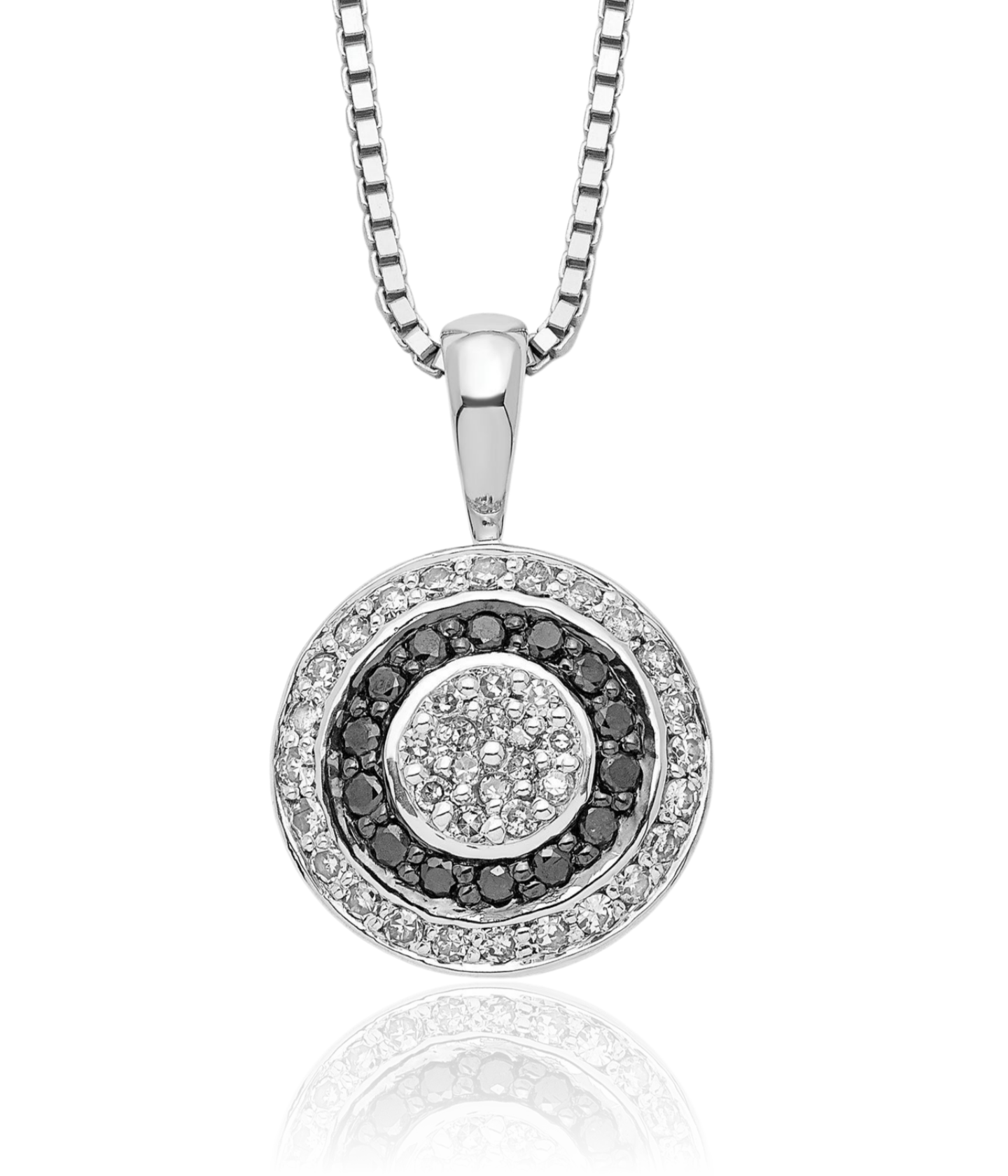 925 Sterling Silver Black White Diamond Round Pendant Necklace