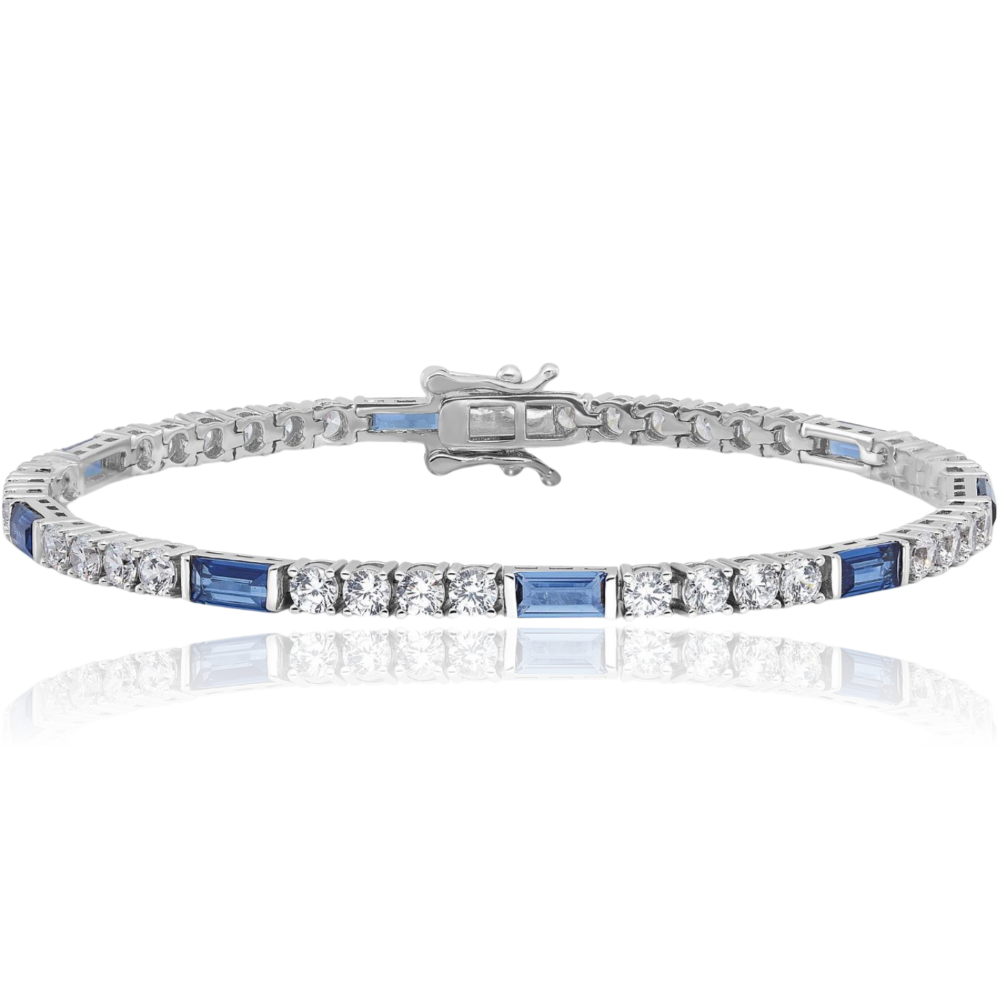 925 Sterling Silver Blue White CZ Tennis Bracelet