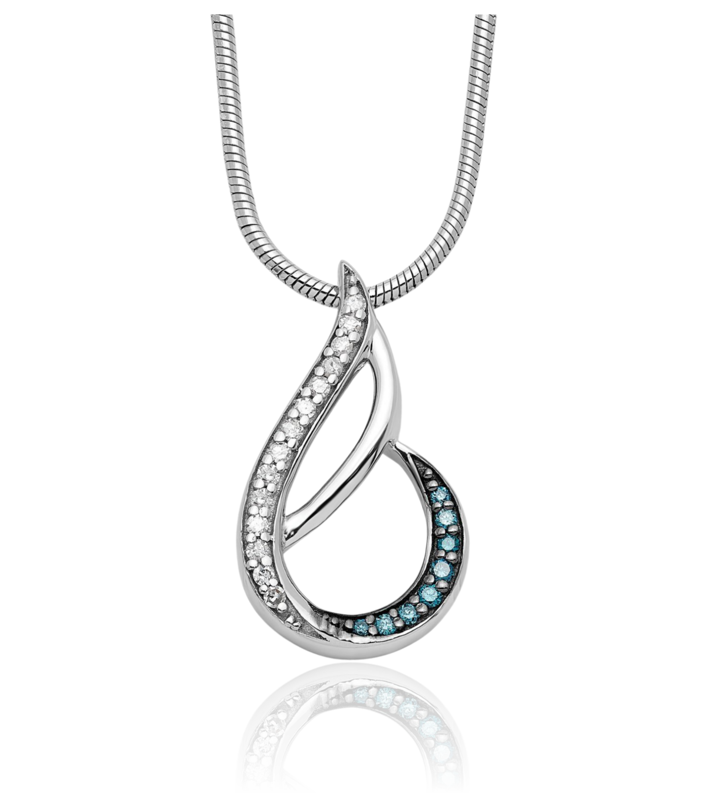 925 Sterling Silver Blue White Diamond Teardrop Chain Necklace