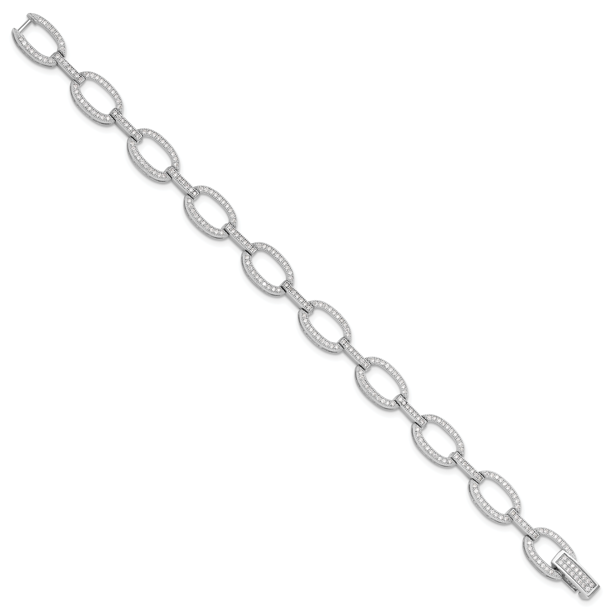 925 Sterling Silver CZ Oval Cable Rolo Link Chain Bracelet | eBay