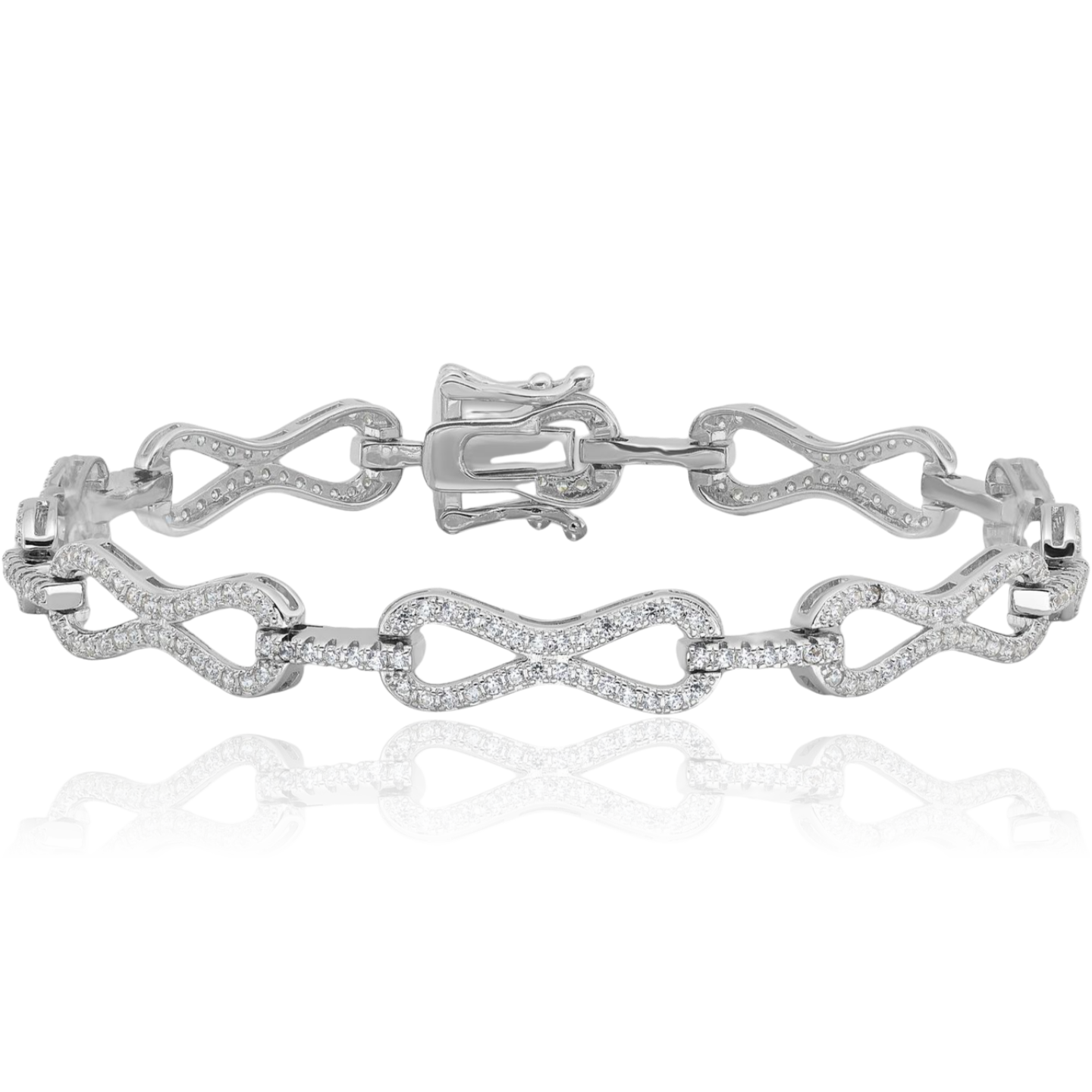 925 Sterling Silver CZ Infinity Love Knot Link Chain Bracelet