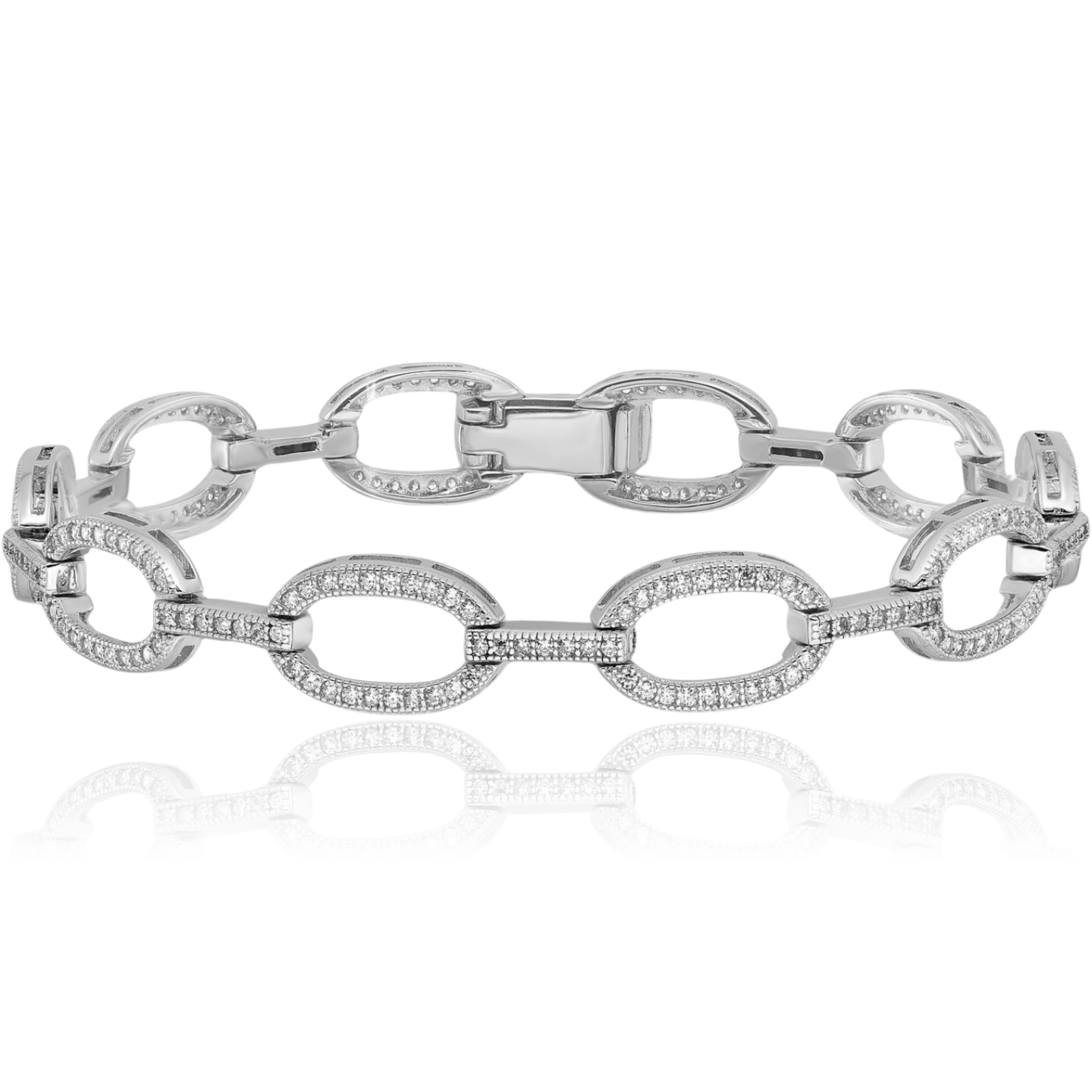 925 Sterling Silver CZ Oval Cable Rolo Link Chain Bracelet | eBay