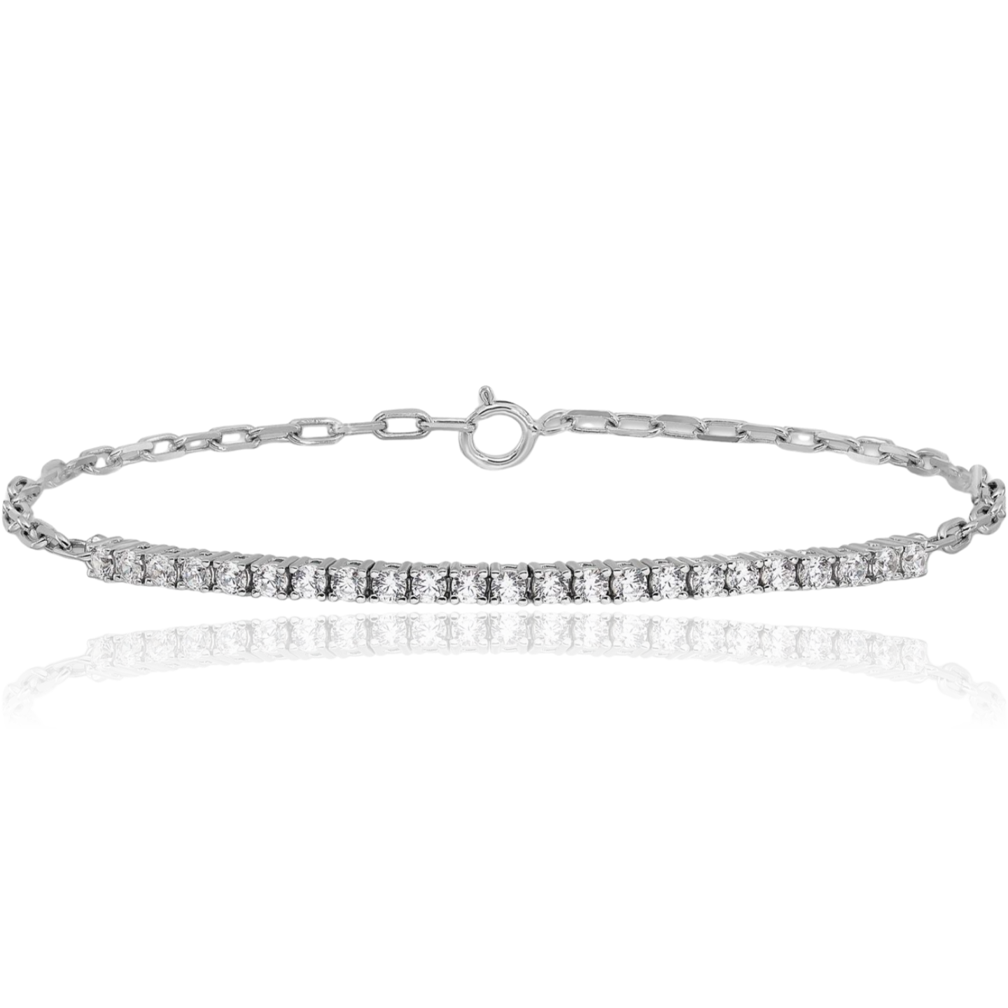 925 Sterling Silver CZ Paperclip Cable Rolo Link Chain Bracelet