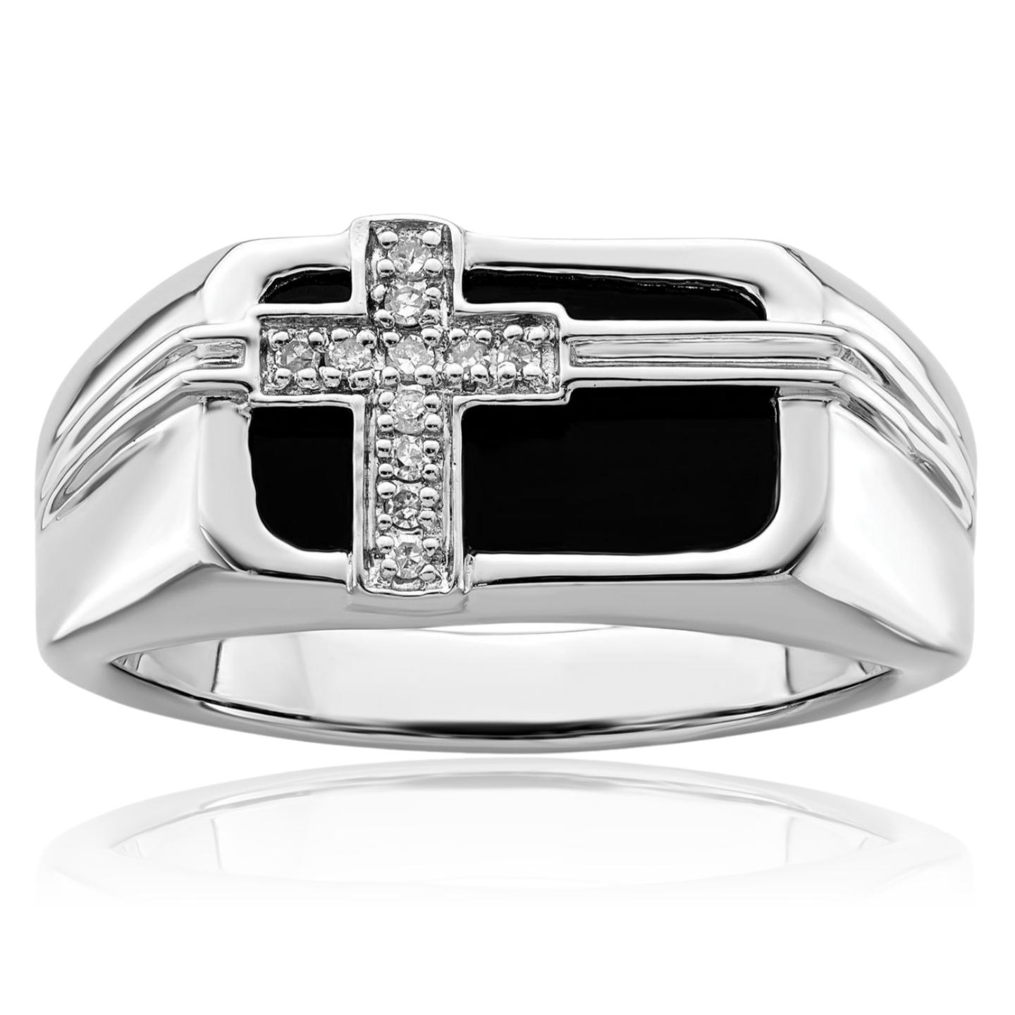 925 Sterling Silver Diamond Onyx Cross Mens Ring - Picture 11 of 40