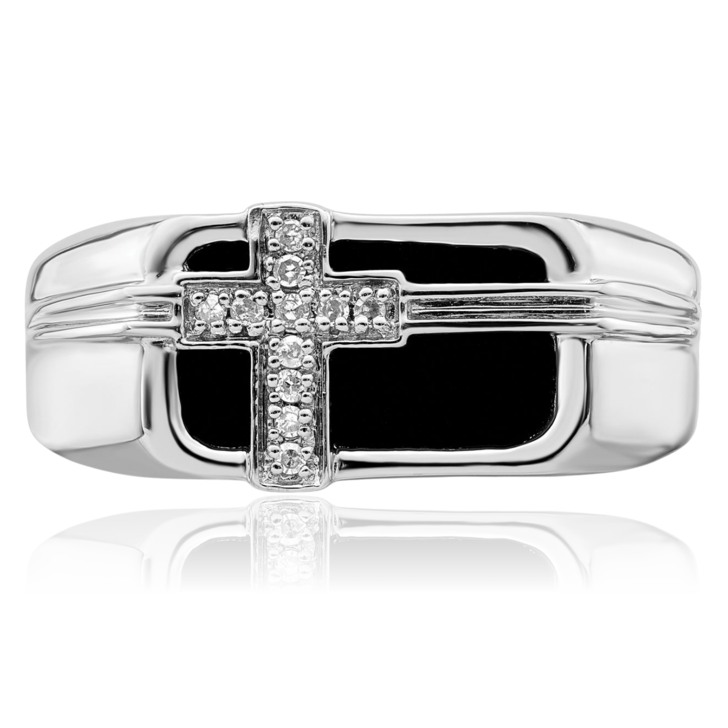 925 Sterling Silver Diamond Onyx Cross Mens Ring - Picture 18 of 40