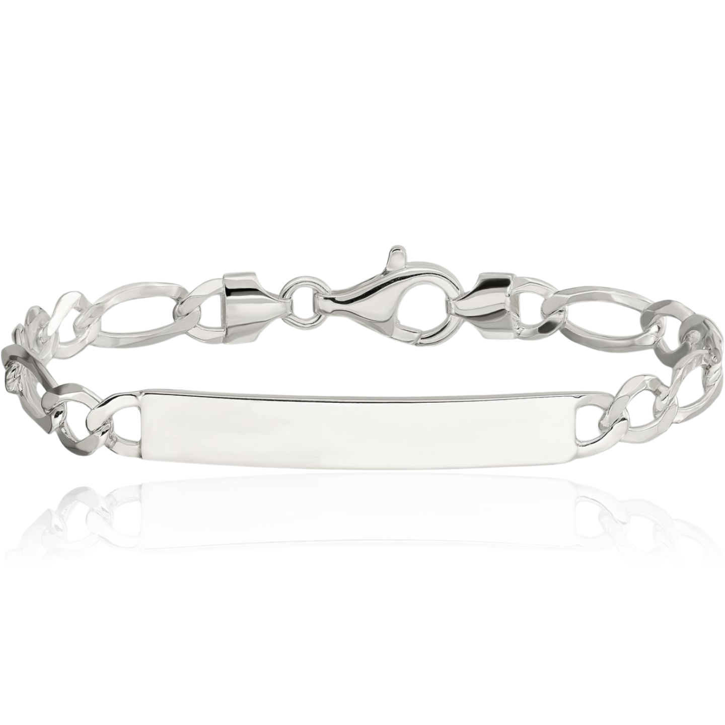 925 Sterling Silver Figaro Link ID Bracelet - Picture 6 of 16