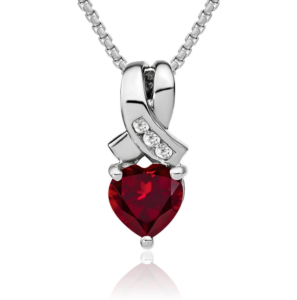 925 Sterling Silver Lab Ruby Diamond Necklace - Picture 2 of 37