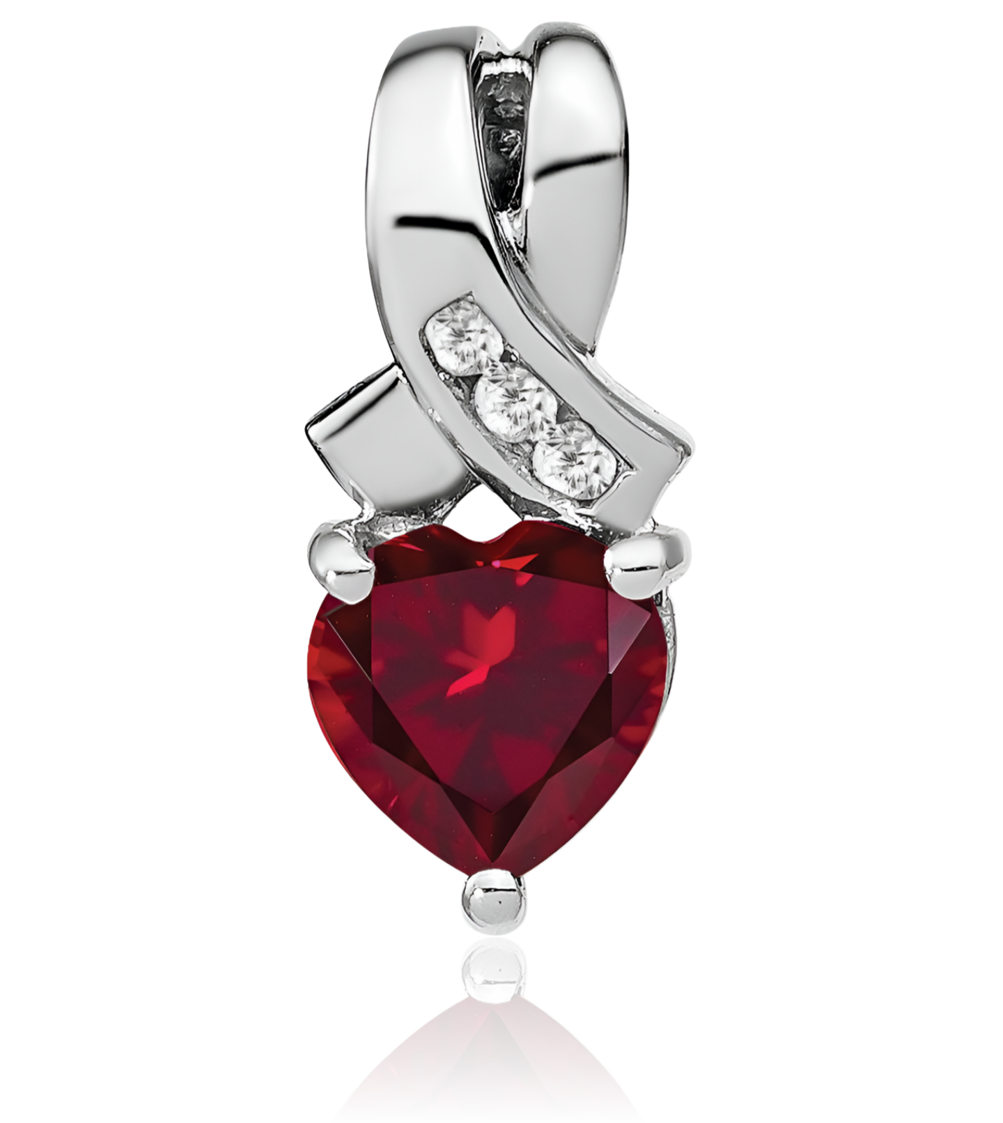 925 Sterling Silver Lab Ruby Diamond Necklace - Picture 8 of 37