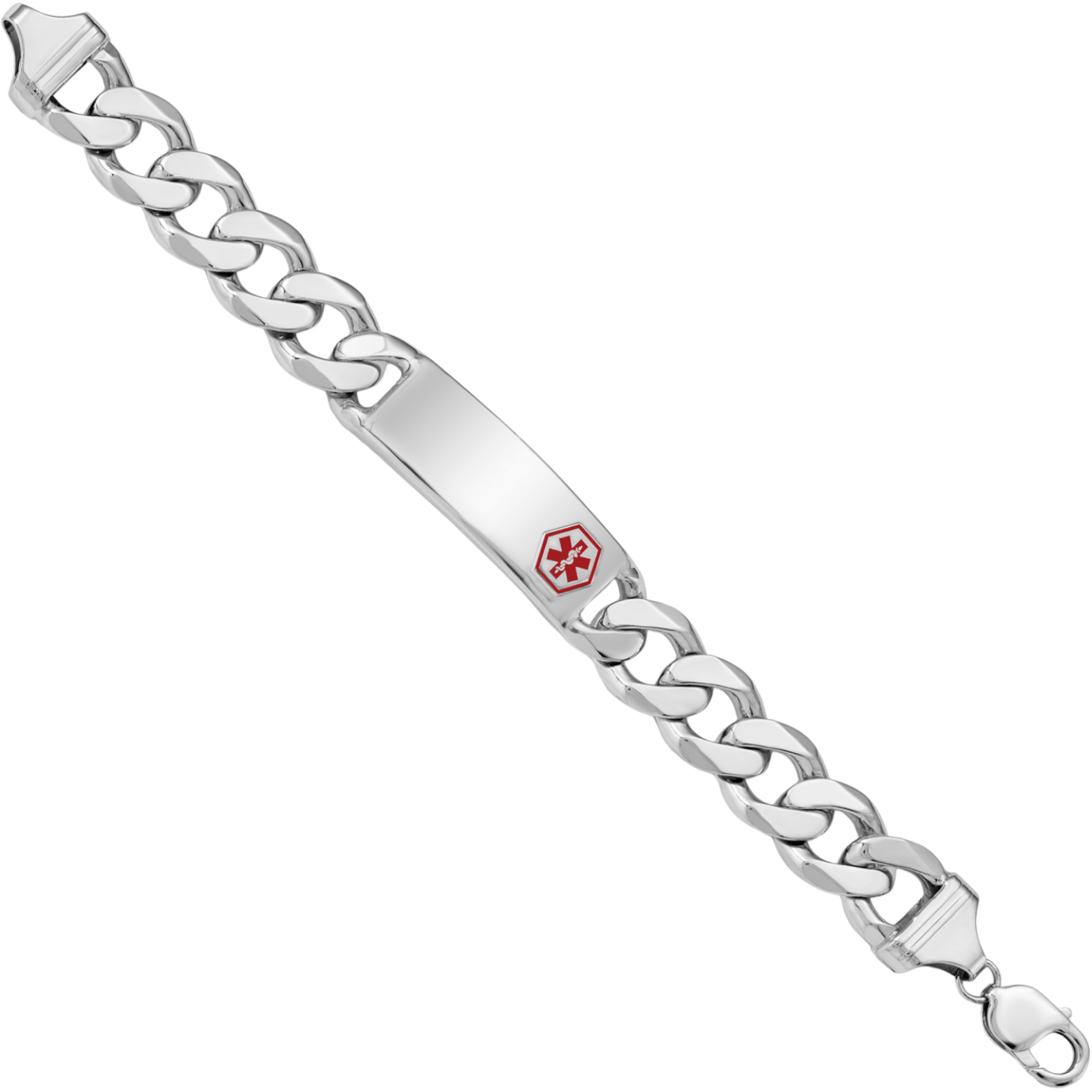 925 Sterling Silver Medical Alert ID Curb Link Chain Bracelet - Picture 8 of 12