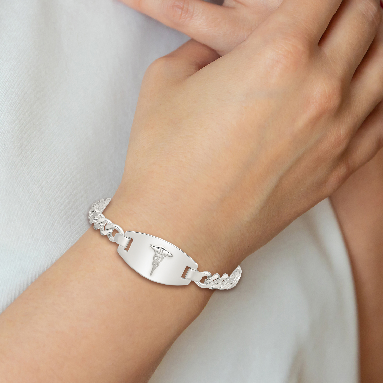 925 Sterling Silver Medical Alert Curb Link Chain Bracelet - Picture 10 of 22