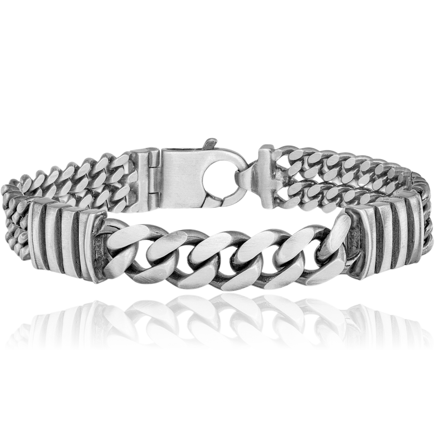 925 Sterling Silver Mens Brush Double Curb Link Chain Bracelet | eBay