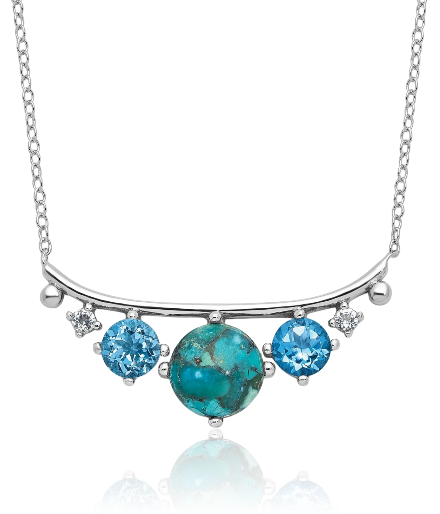 925 Sterling Silver Multi-color CZ Turquoise Chain Necklace