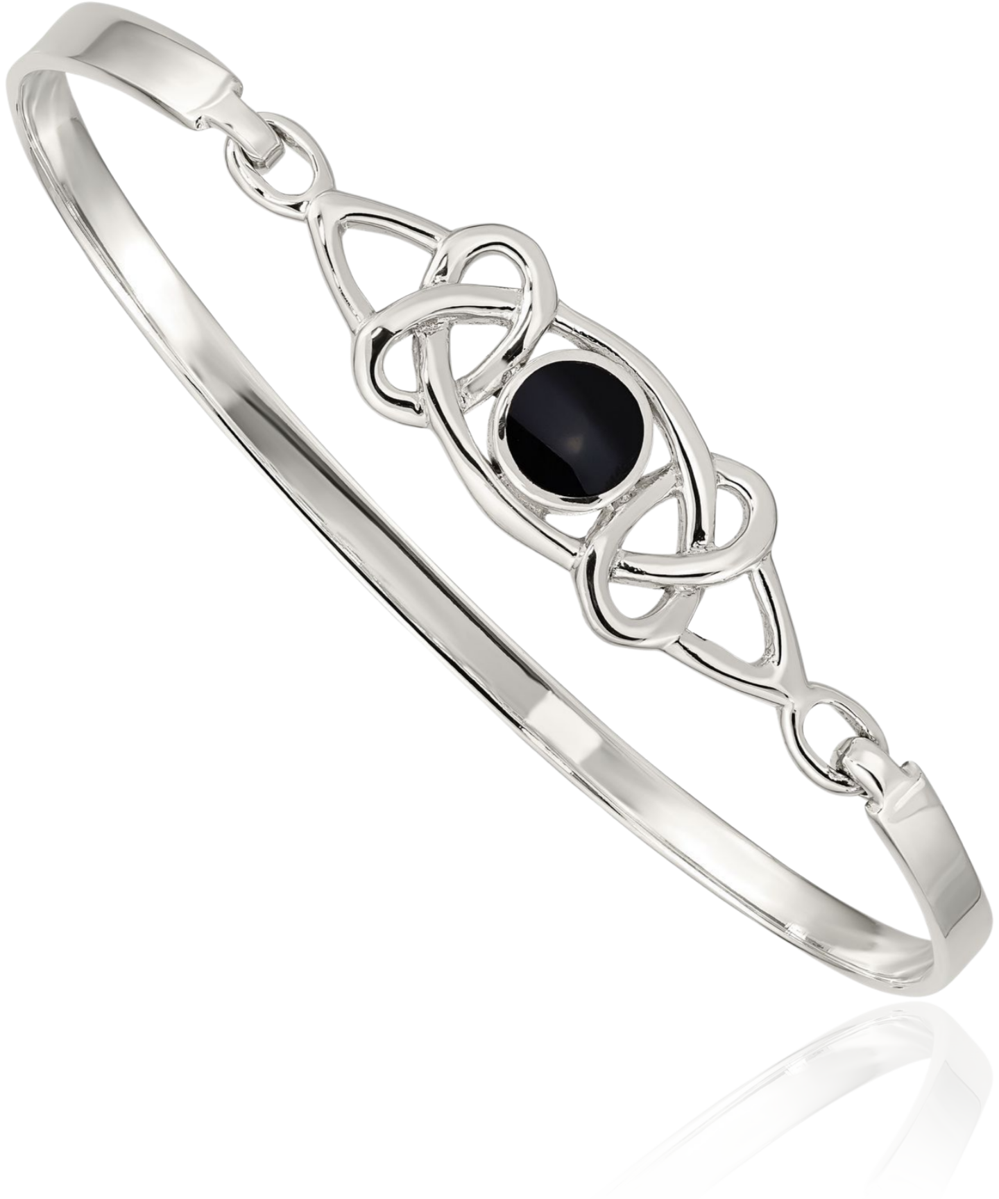 925 Sterling Silver Onyx Heart Celtic Flexible Bangle Bracelet - Picture 6 of 10