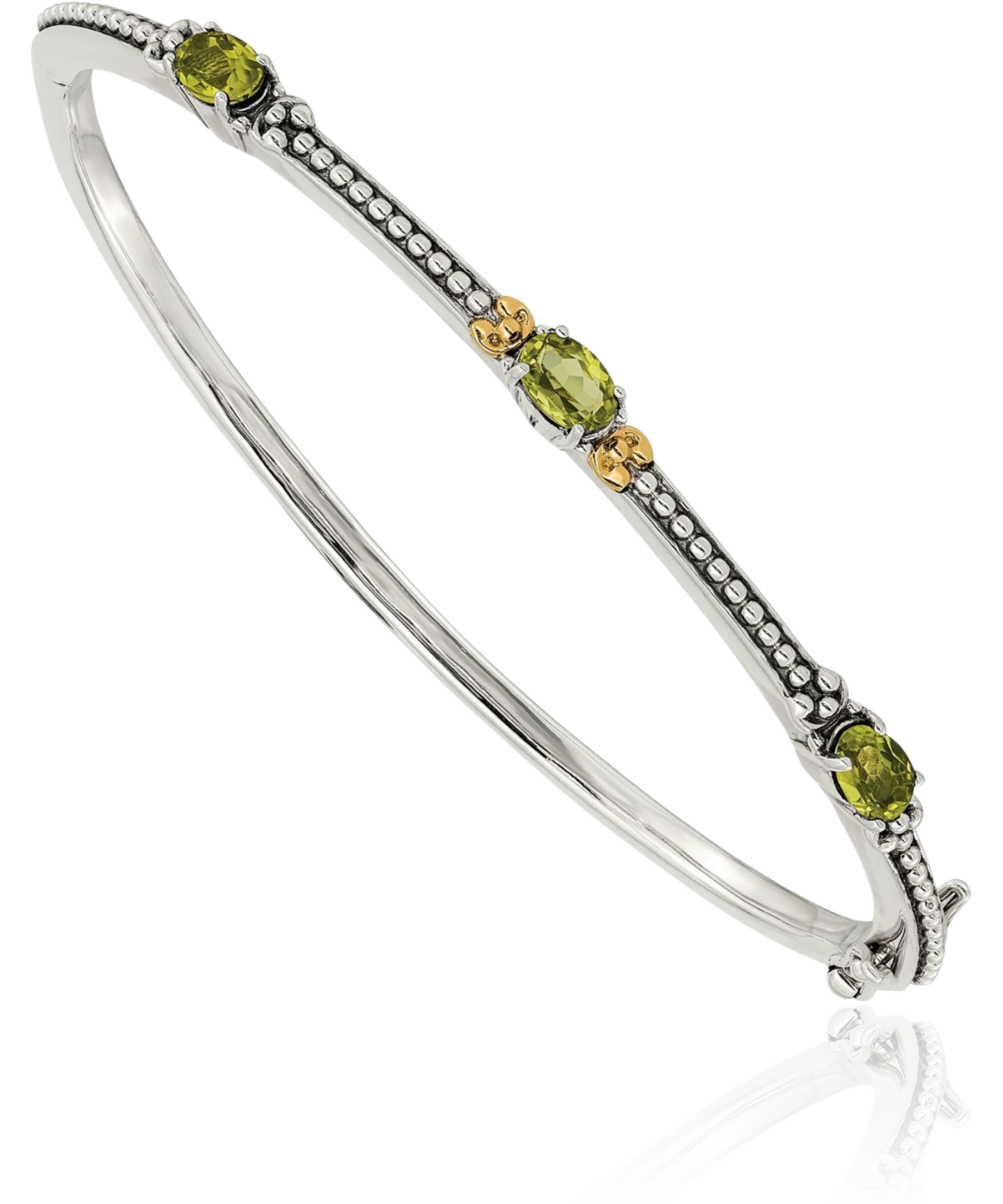 925 Sterling Silver Oval Peridot Hinged Bangle Bracelet - Picture 6 of 9
