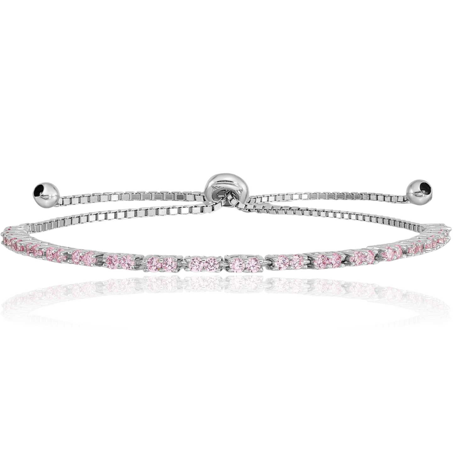 925 Sterling Silver Pink CZ Adjustable Wrap Bracelet