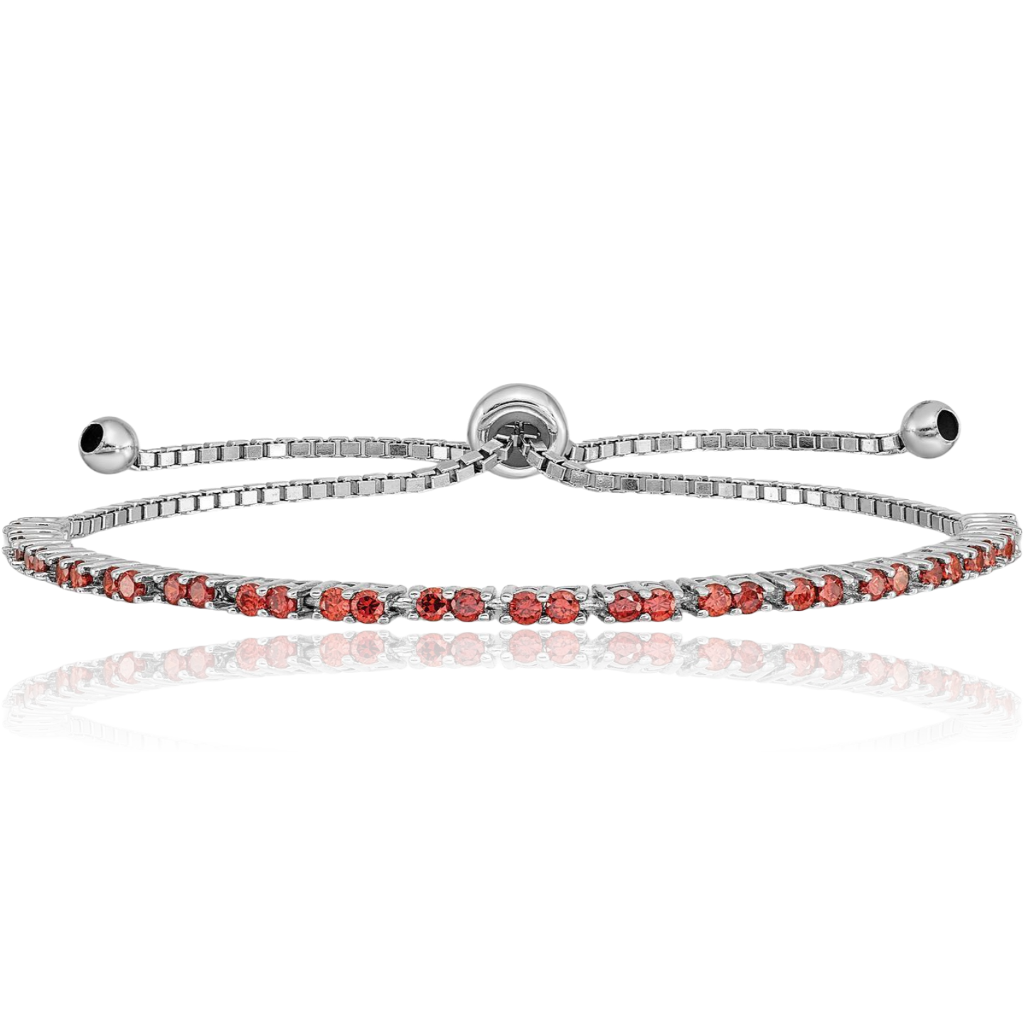 925 Sterling Silver Red CZ Adjustable Wrap Bracelet