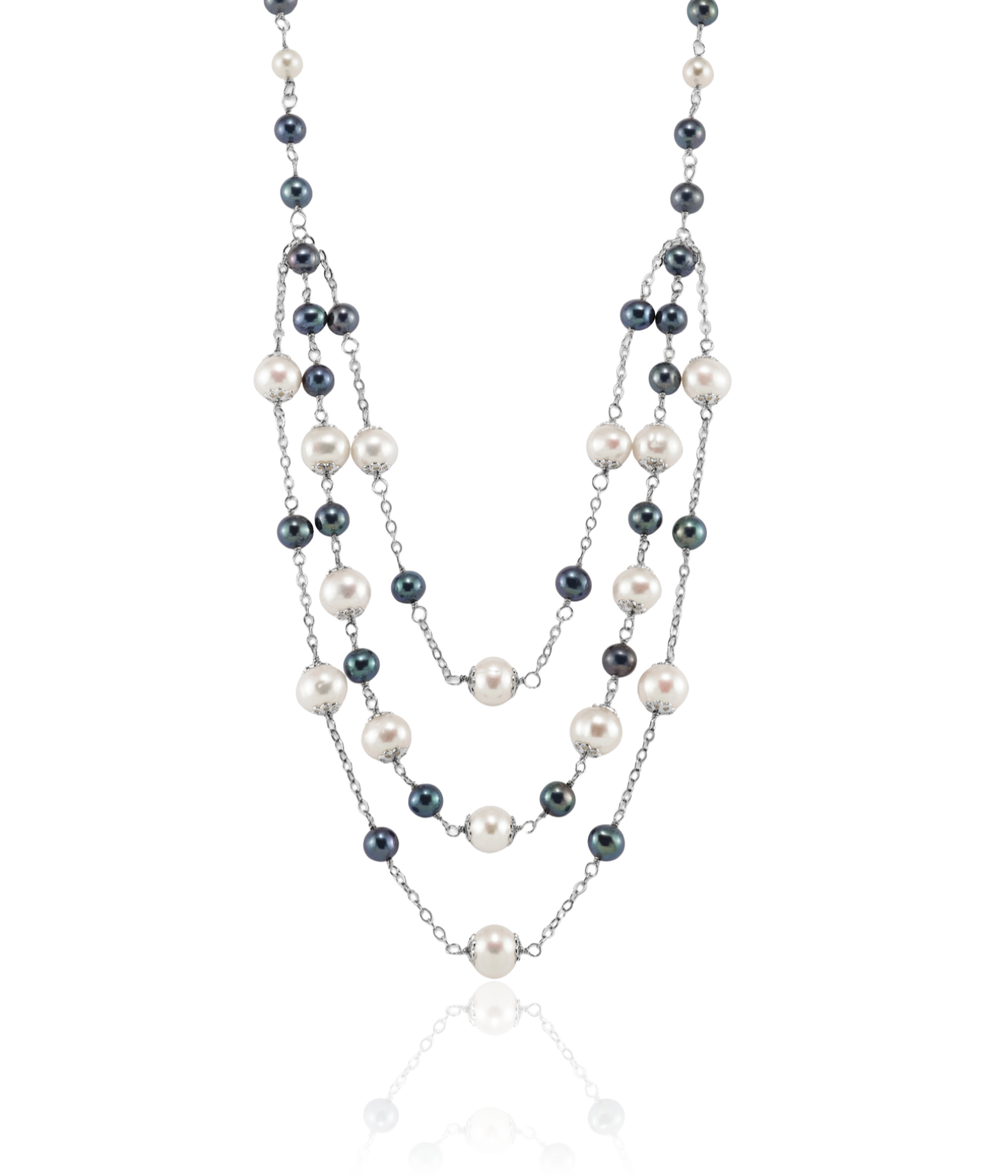 925 Sterling Silver White Black Freshwater Cultured Pearl Layering Chain …