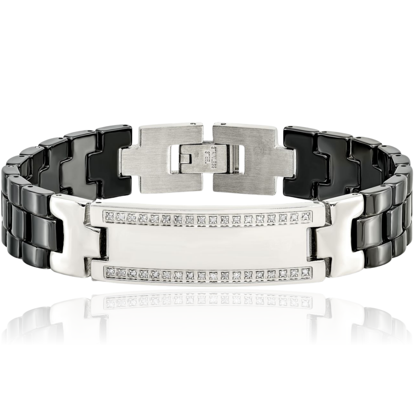Stainless Steel Black Ceramic Diamond ID Bracelet - Picture 3 of 7