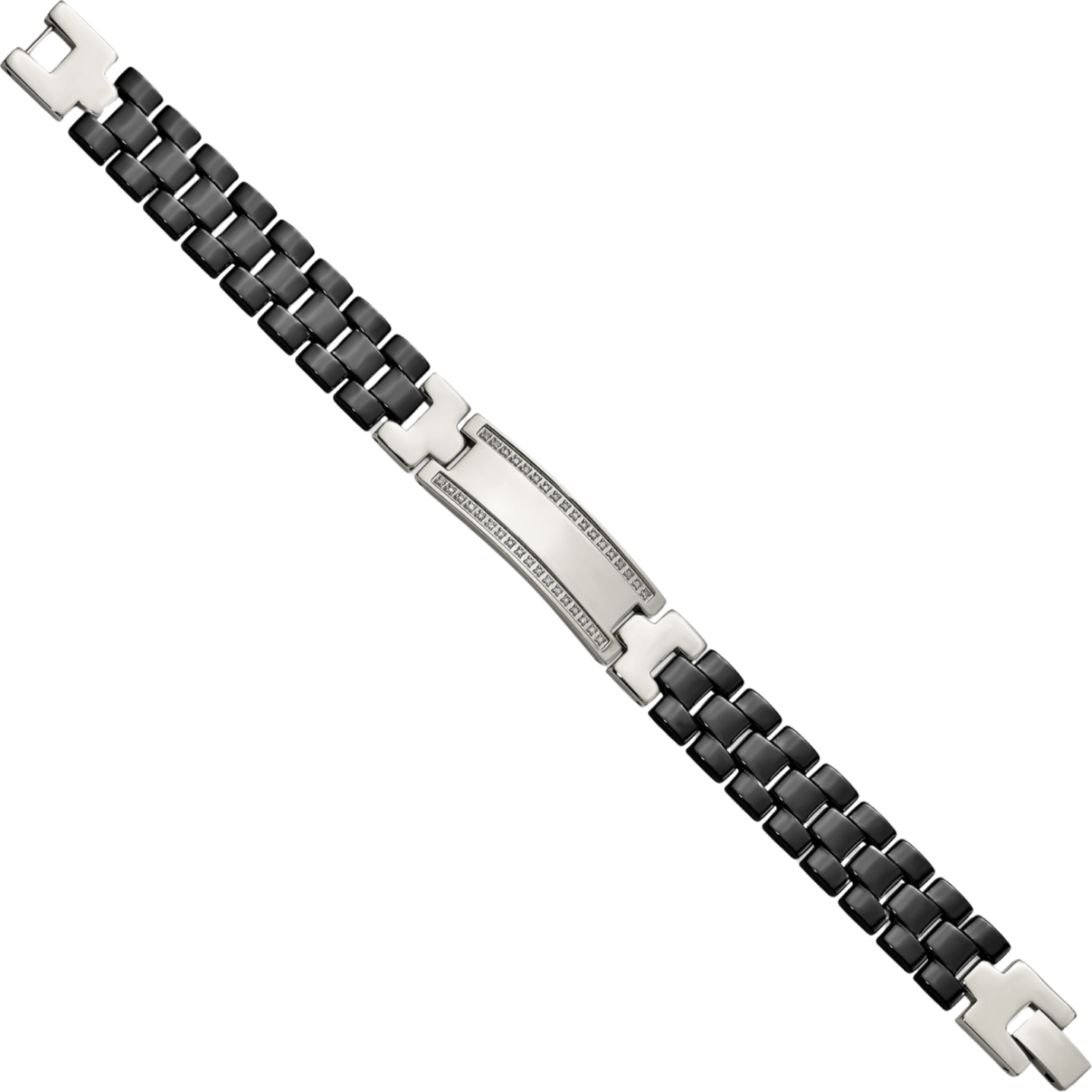 Stainless Steel Black Ceramic Diamond ID Bracelet - Picture 4 of 7