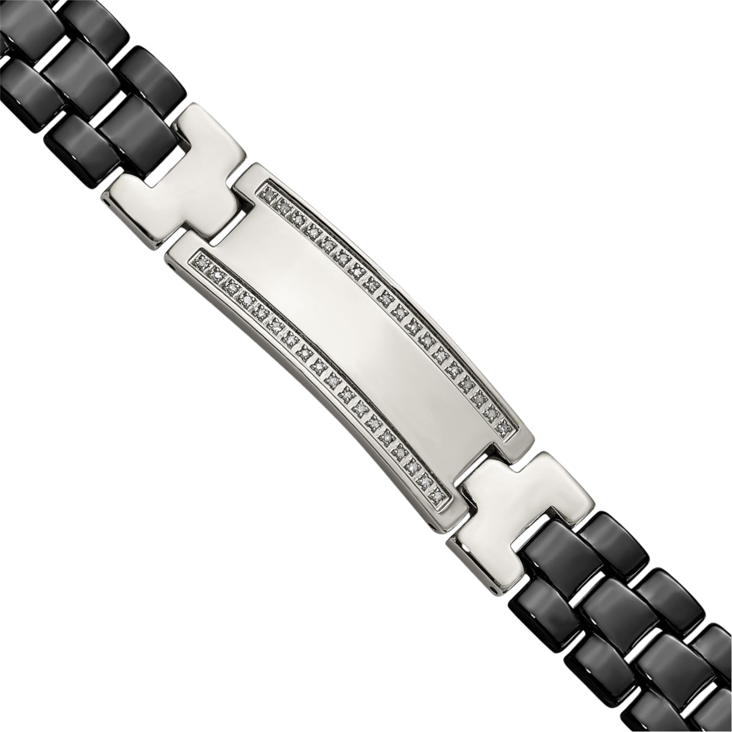 Stainless Steel Black Ceramic Diamond ID Bracelet - Picture 5 of 7