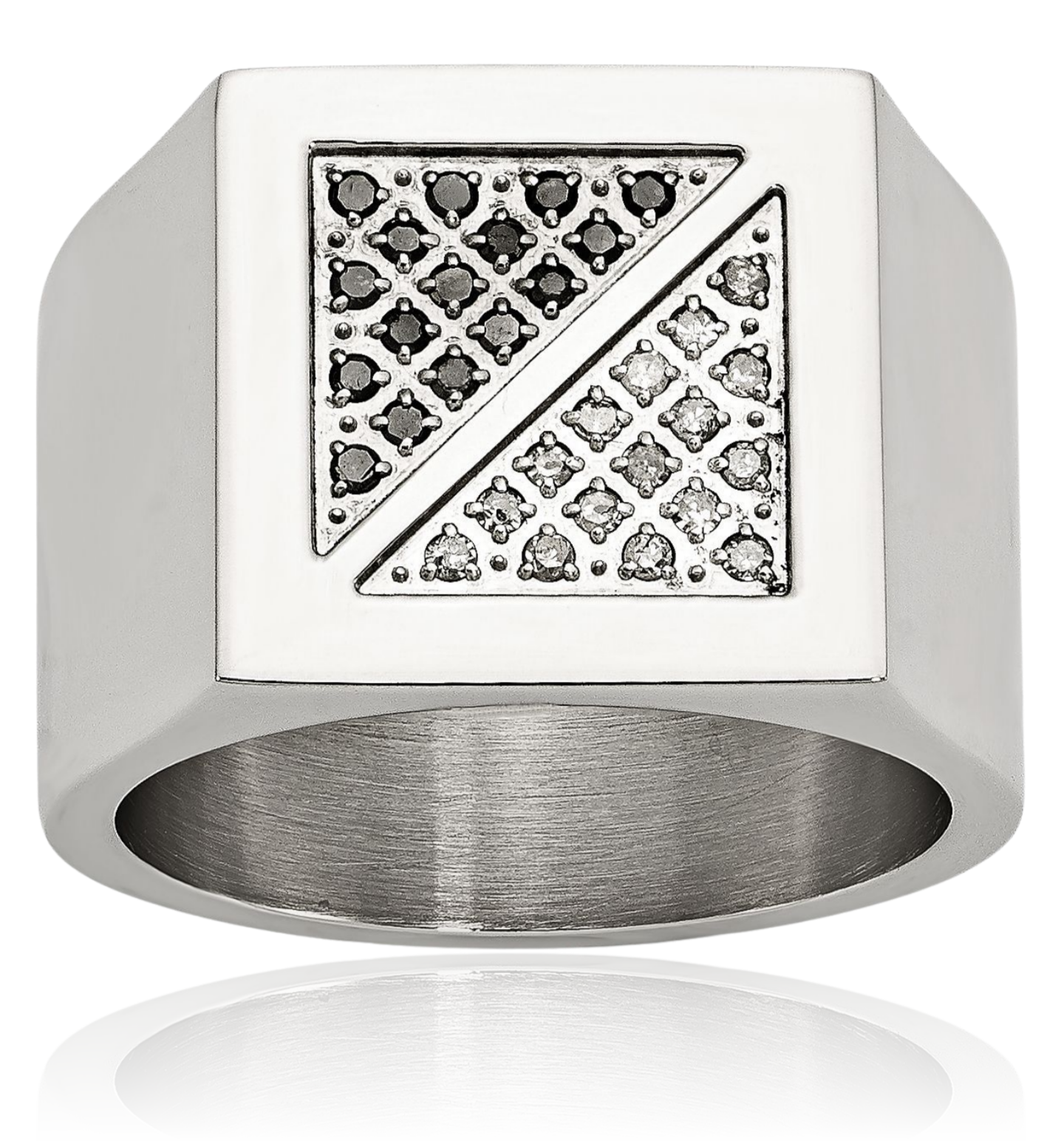 Stainless Steel Black White Diamond Ring - Picture 12 of 66