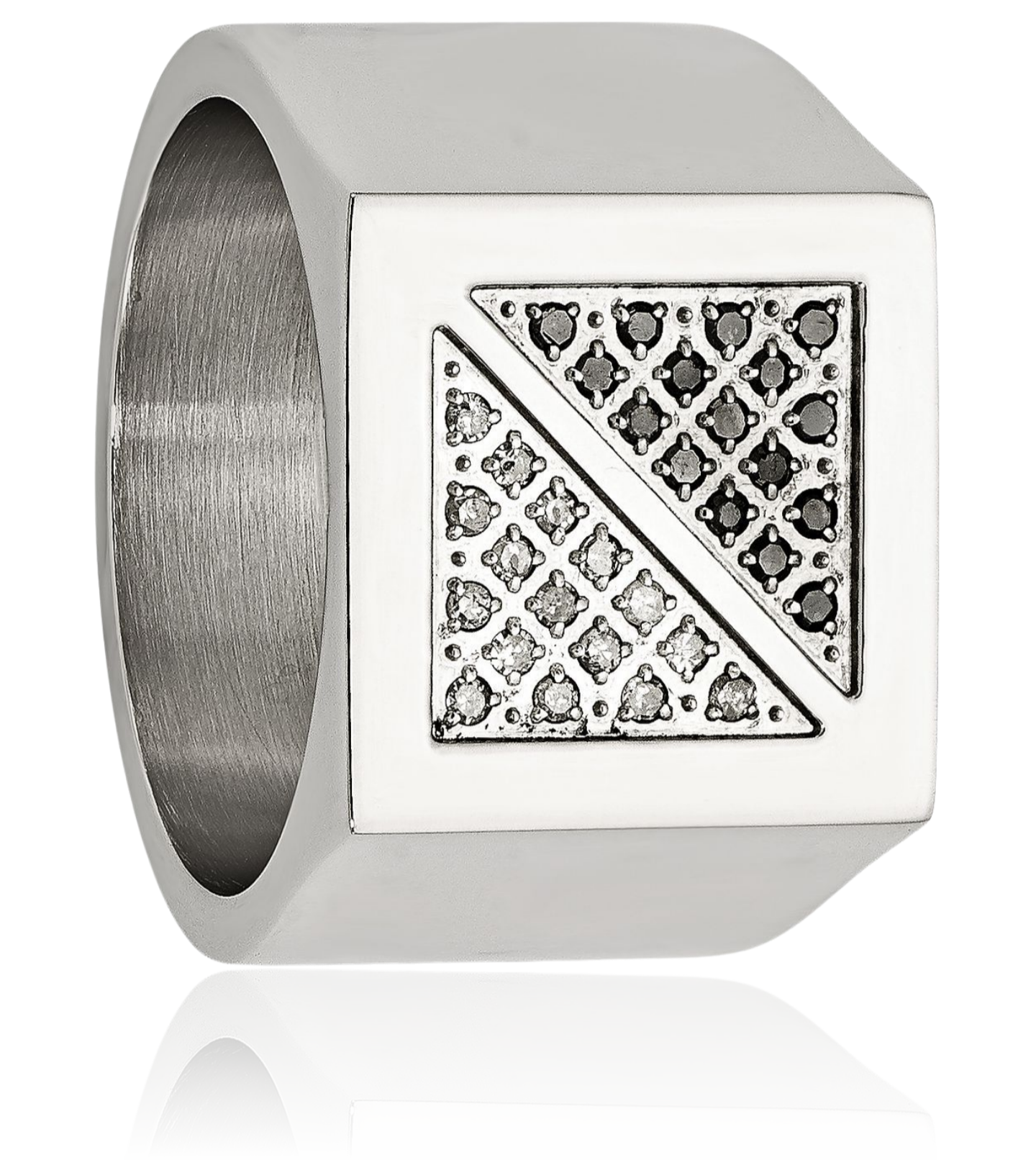Stainless Steel Black White Diamond Ring - Picture 15 of 66