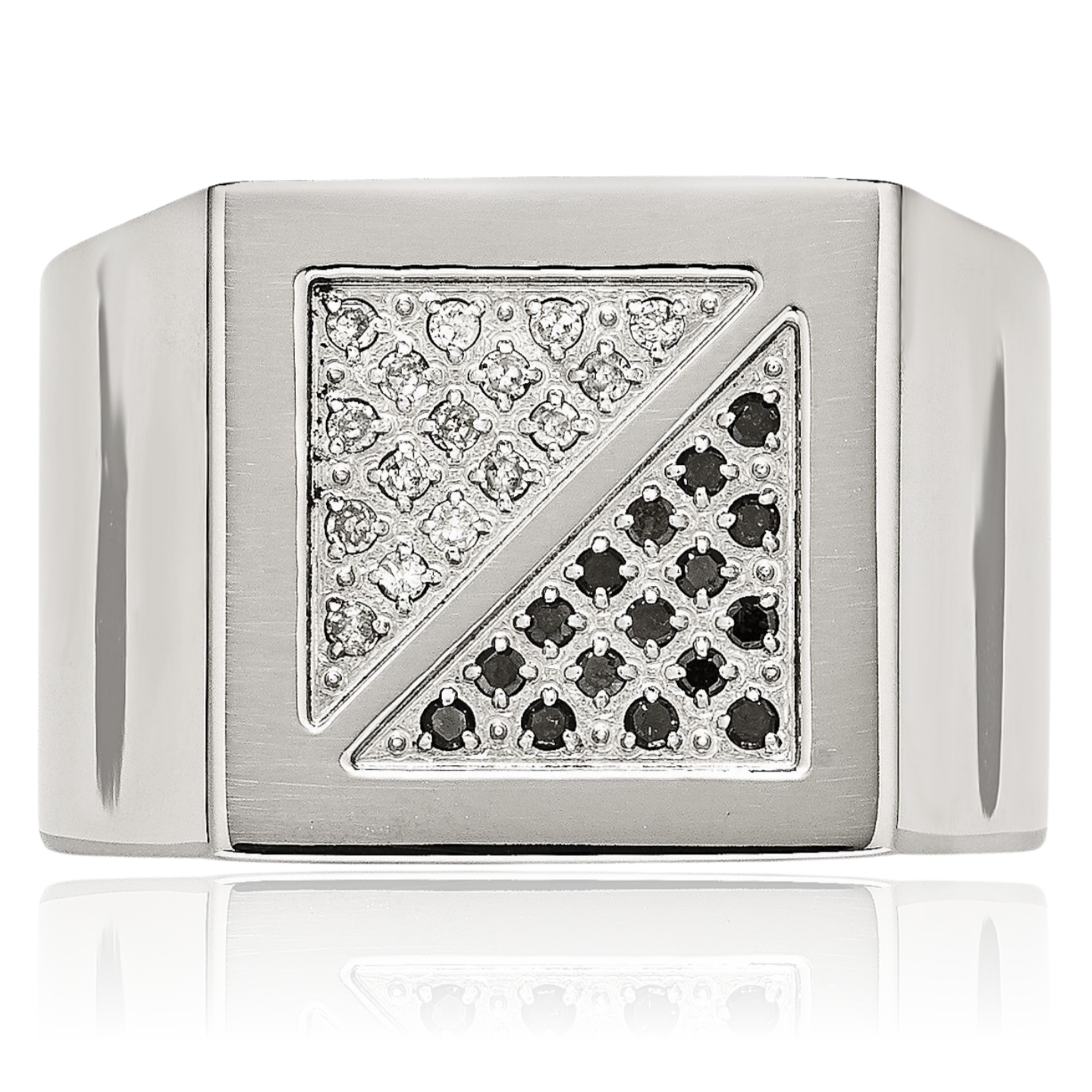 Stainless Steel Black White Diamond Ring - Picture 14 of 66