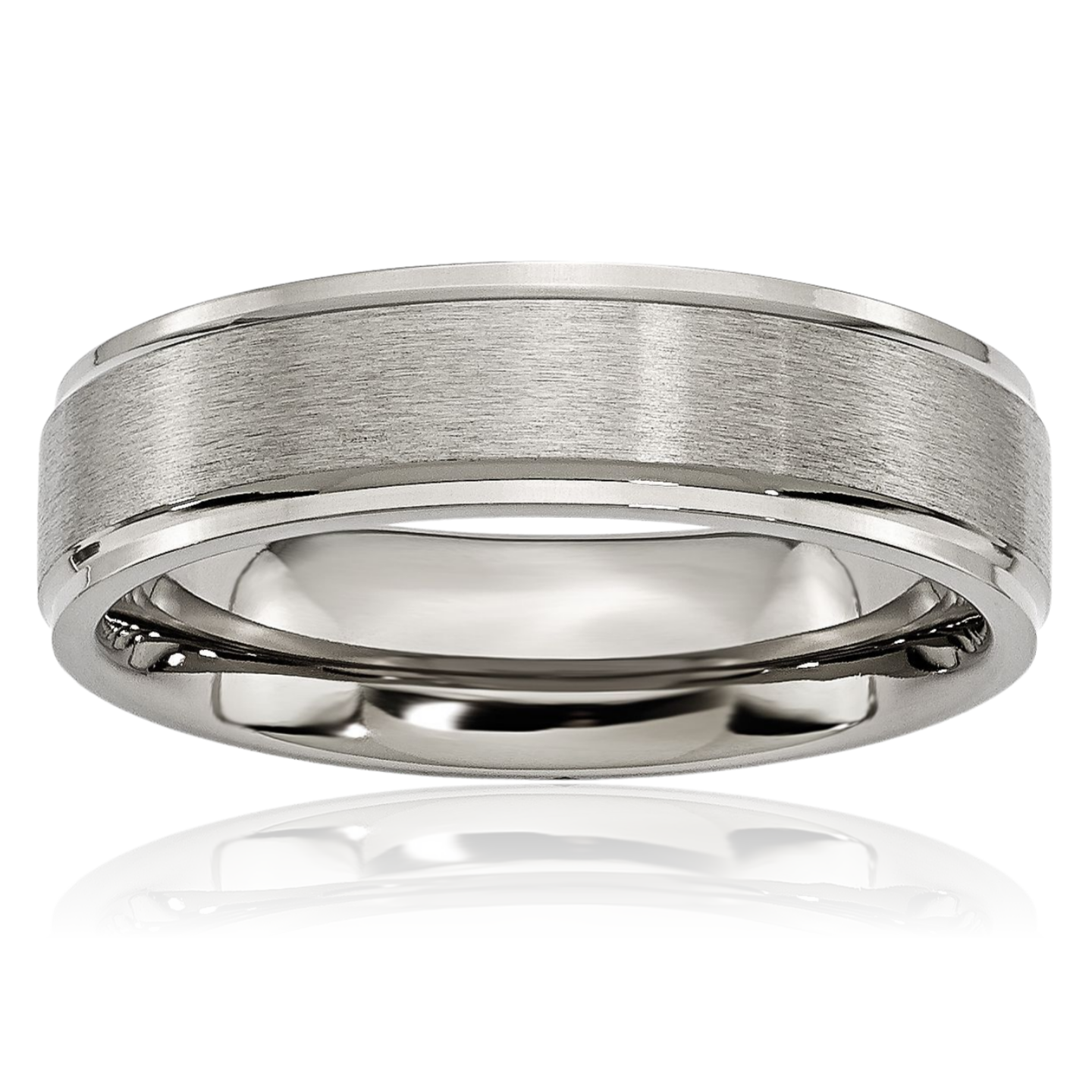 Titanium Flat 6mm Wide Comfort Fit Ridged Edge Plain Wedding Band Ring Brushed,
