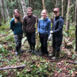 Four young women smiling in the forest
