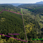 Aerial shot of forested land with colored lines showing the protected areas