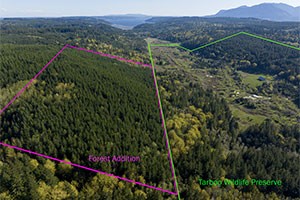 Aerial shot of forested land with colored lines showing the protected areas
