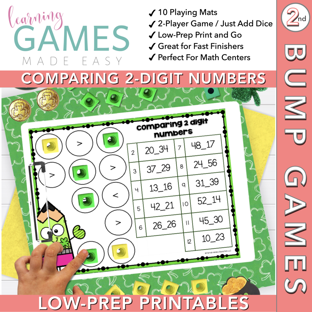 second grade bump math game march comparing 2 digit numbers classful