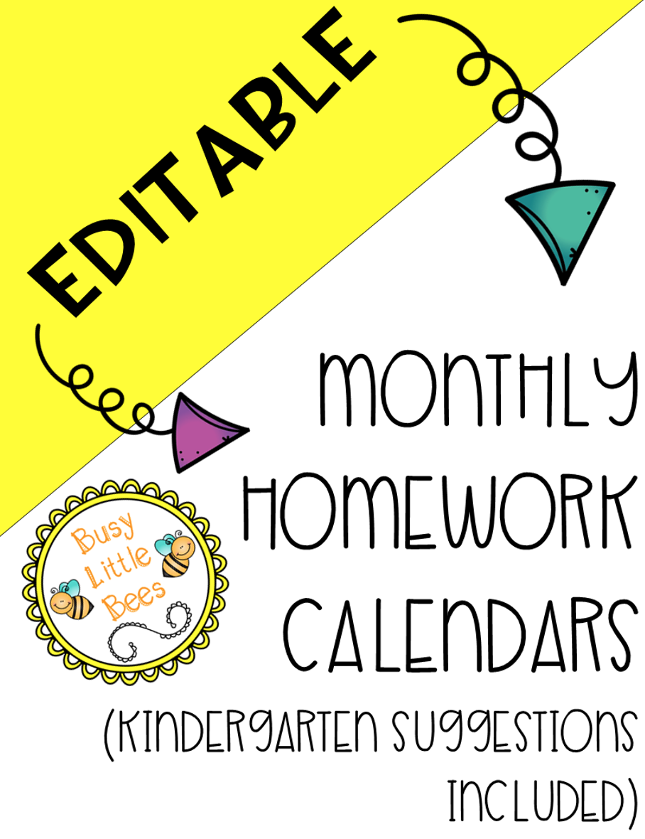 EDITABLE Monthly Homework Calendars Classful
