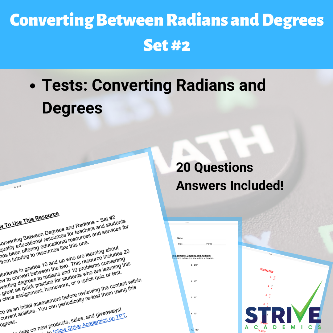 Converting Between Degrees And Radians Set 2 Worksheet Classful