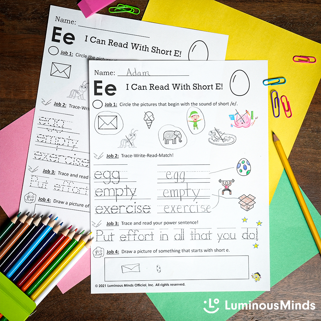 Phonics Worksheet- Letter E - Classful