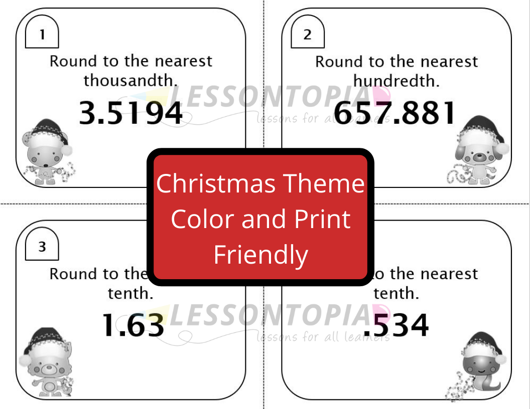 Rounding decimals task cards christmas classful