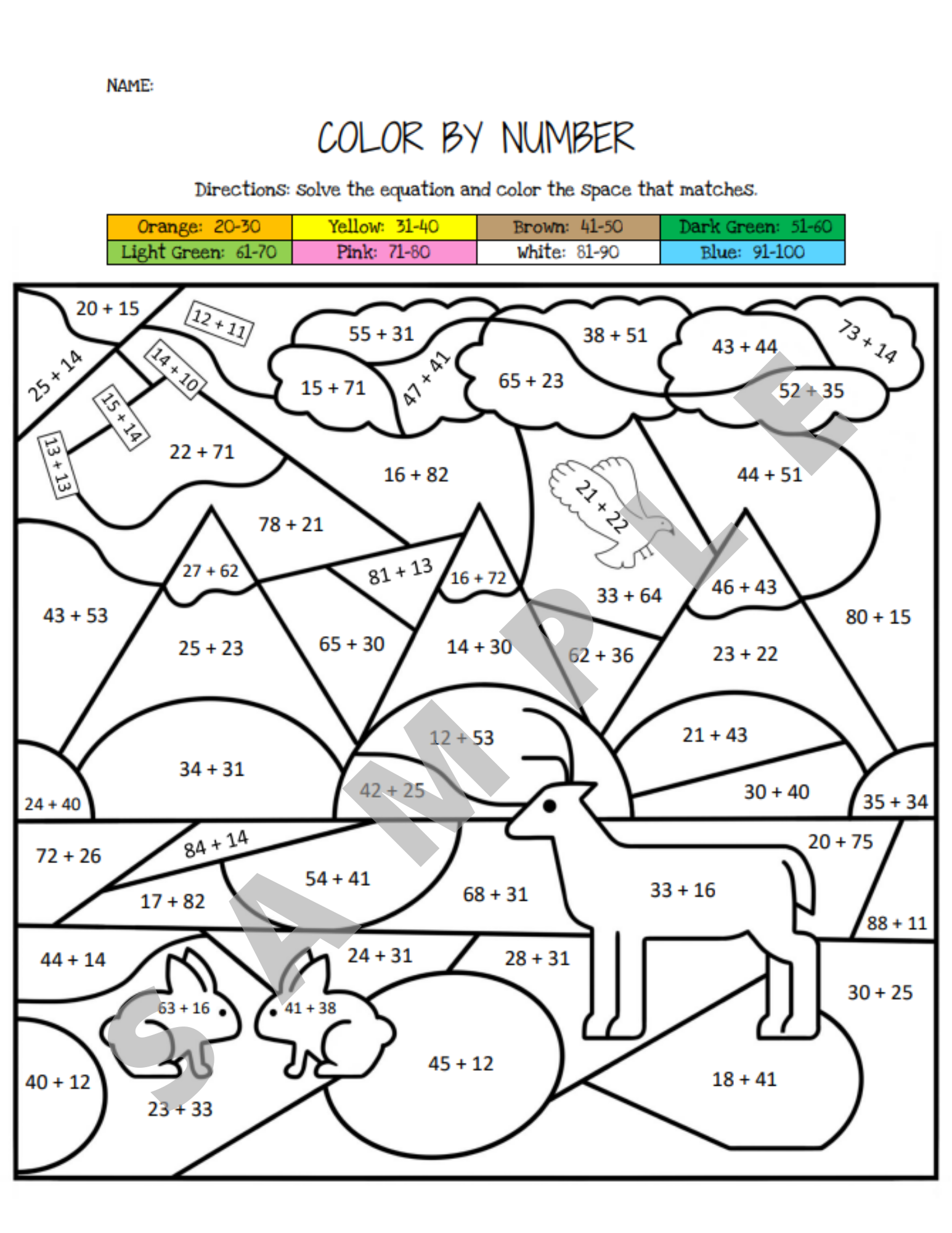 Adding Two Digit Numbers Without Regrouping Composing Coloring