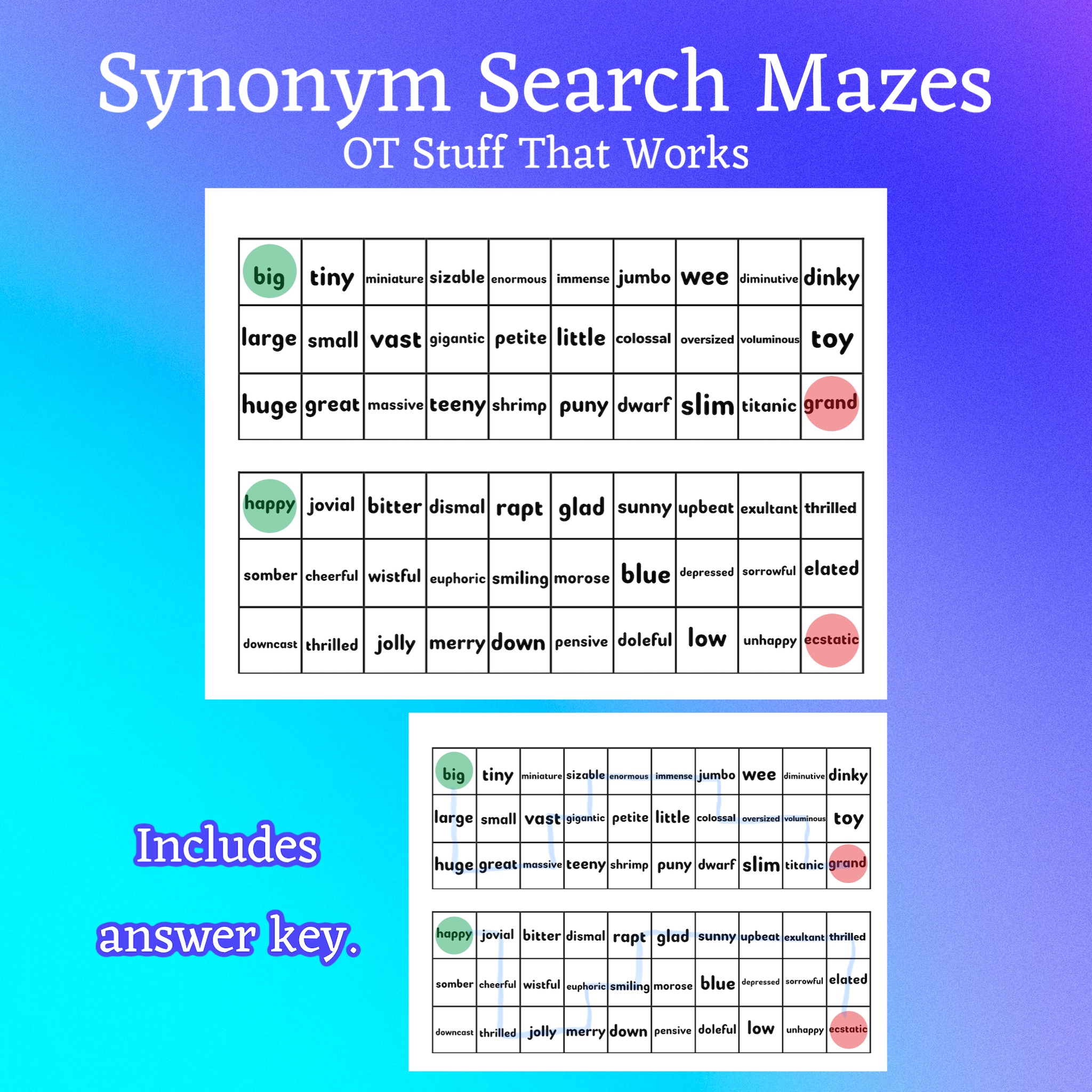 Synonym Search Mazes Classful