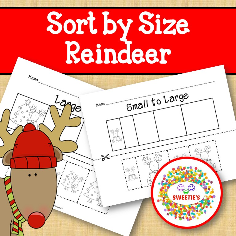 Sort by Size Activity Sheets Color, Cut, and Paste Reindeer Classful