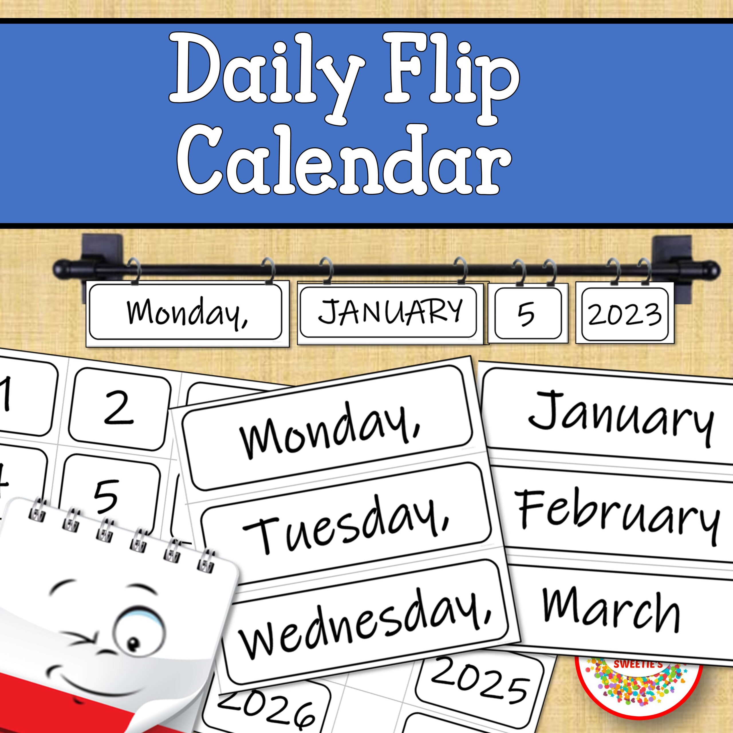 Daily Flip Calendar 2022 To 2051 Plain Black Theme Classful