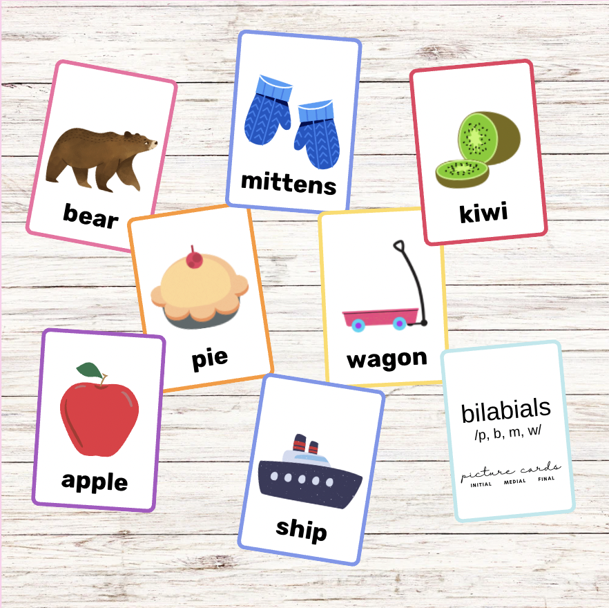 Bilabial Picture Cards Initial Medial Final Word Positions /p, b, m, w