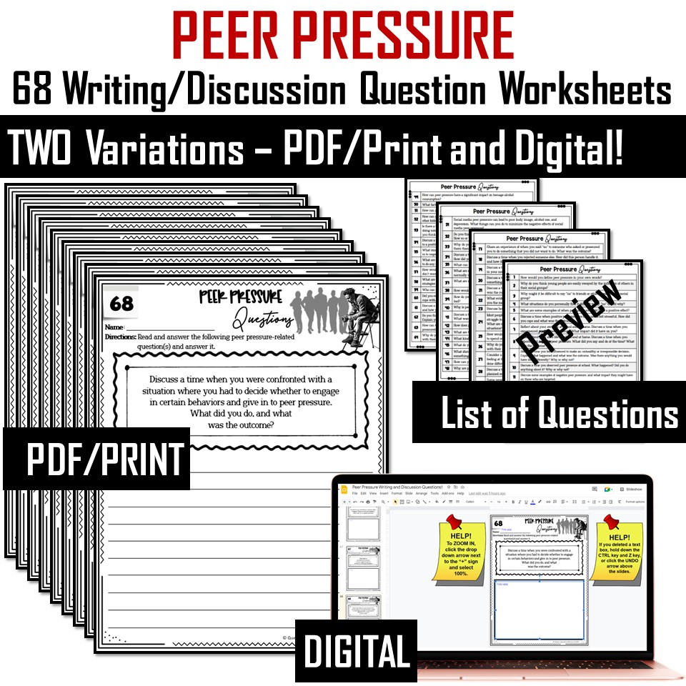 Peer Pressure Writing and Discussion Questions (Print and Digital) -  Classful