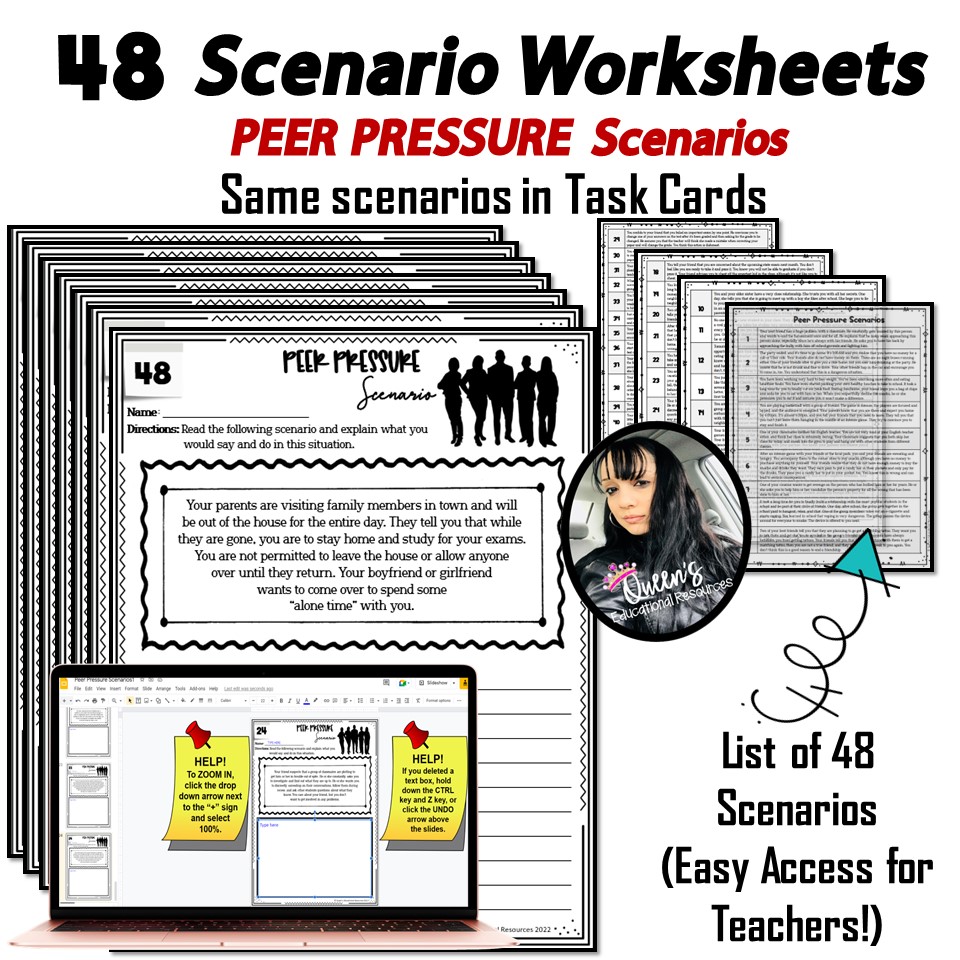Peer Pressure Scenario Task Cards and Worksheets (Print and Digital) -  Classful