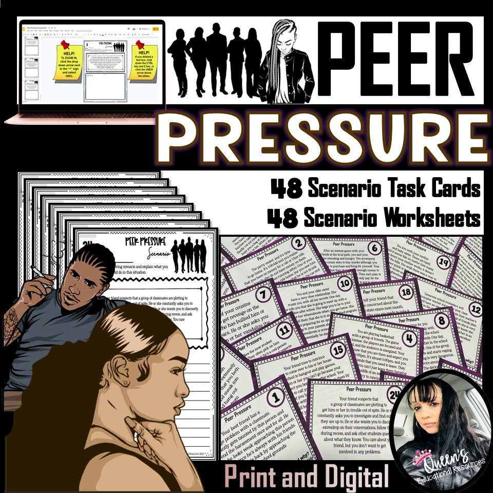 Peer Pressure Scenario Task Cards and Worksheets (Print and Digital) -  Classful