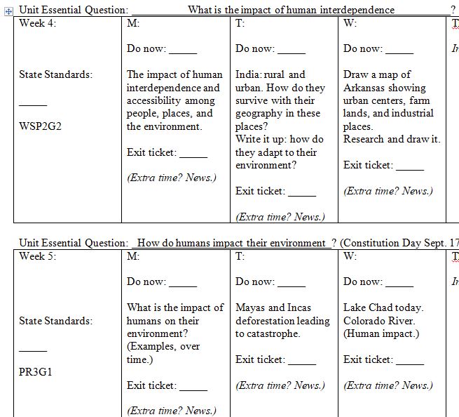 Pacing Guide, World Geography, SemesterLong Course Classful